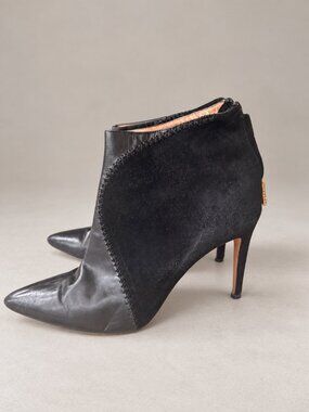Roberto Cavalli Black Leather Suede Pointed Toe Stiletto Ankle Boots EU 40
